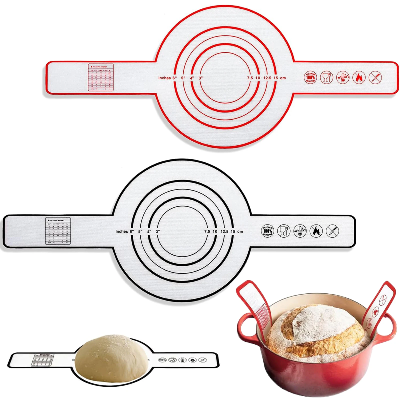 Bread Sling Dutch Oven Reusable Food-Safe Baking Mat with Long Handles Non-Stick Sheet Liners for Transferable Dough & Pastry
