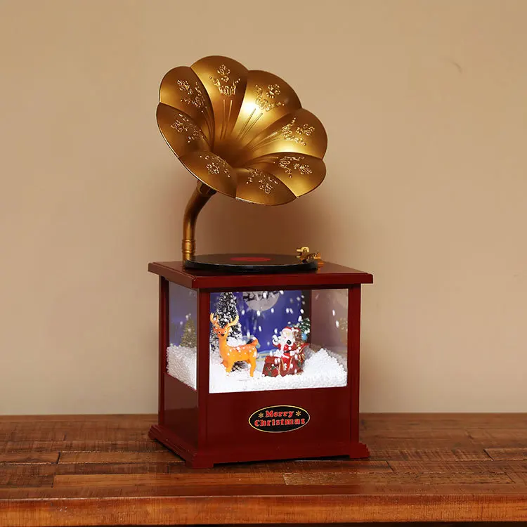 Simulation Gramophone Record Player Home Christmas Table Decoration Lighting Music Simulation Snow Other Christmas Toys Gifts