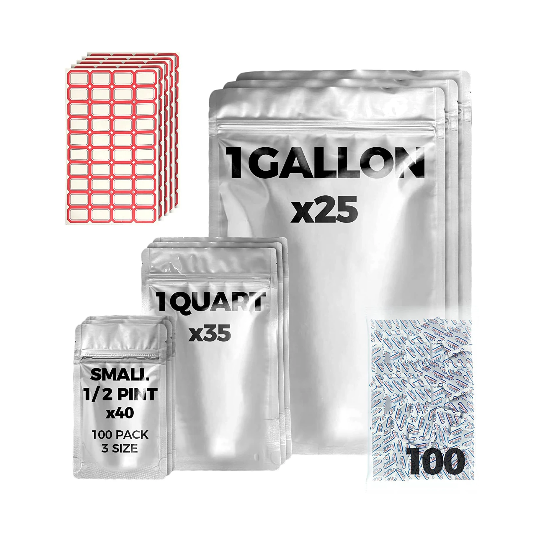 Gallon Mylar Bags with Oxygen Absorbers for Food Storage
