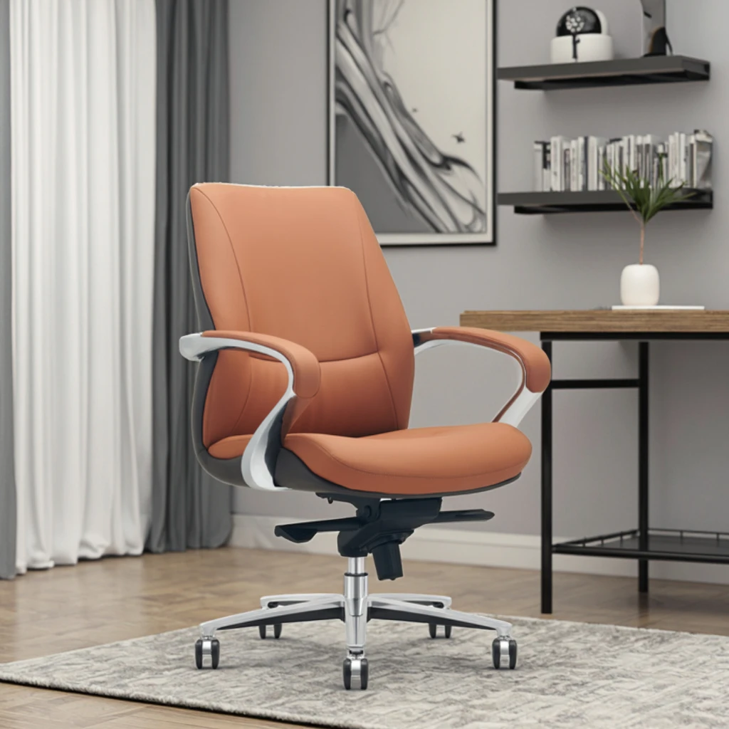 Modern Leather Ergonomic Desk Chair with Adjustable Height and Aluminium Frame for Home Office 2