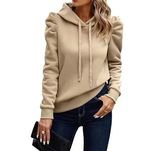 Women's Eco-Friendly Terry Fabric Streetwear Hoodies Drawstring Puff Long Sleeve Casual Pullover Sweatshirt