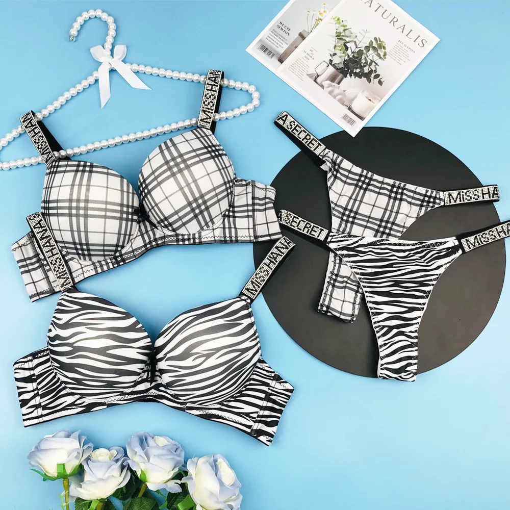 Sexy Lingerie Set Push up Adjustable Letter Strap Bra Women Underwear ...