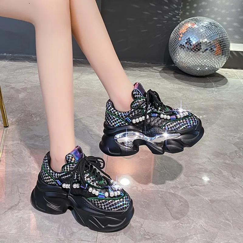 Women's Lace Thick Sole Chunky Sneakers Trendy Height - Temu-vinhomehanoi.com.vn