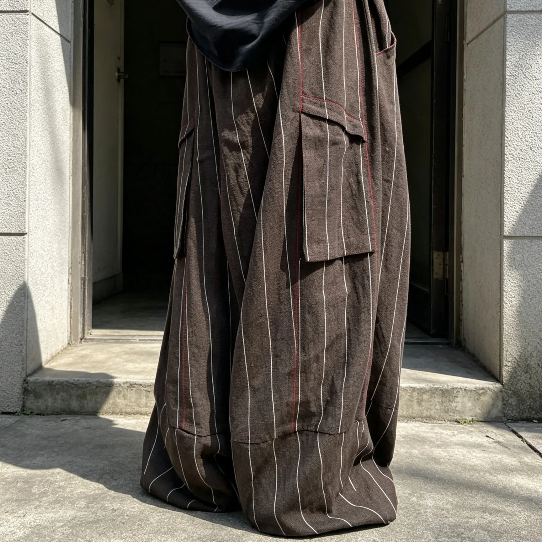 OEM Custom Streetwear Sweatpants Vintage Straight 100% Nylon Loose Fit Pleated High Waist Drawstring Closure Casual Trouser Men gallery 7