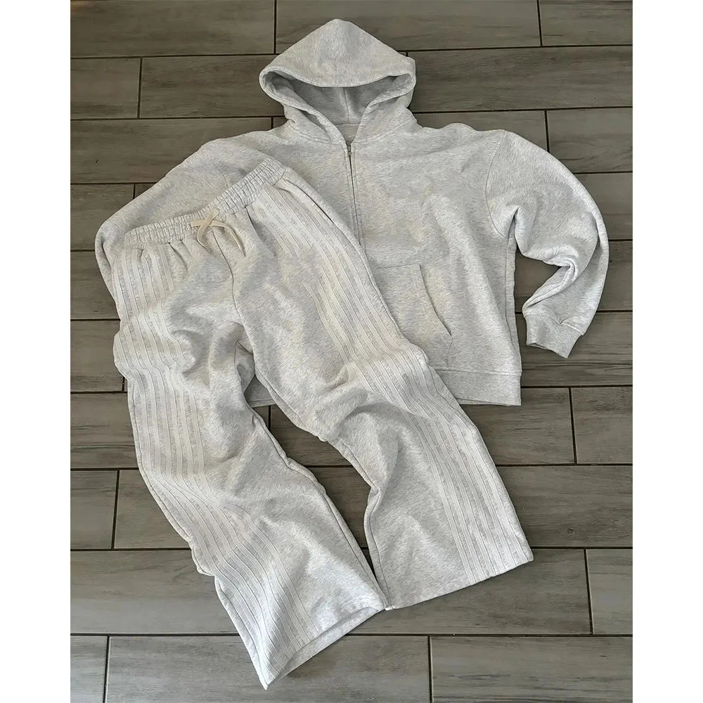 SALATI High Quality Oversized Zip up Hoodies and Jogger Set Men Streetwear Custom logo Tracksuit Sweatpants and Hoodie Set Men gallery 7