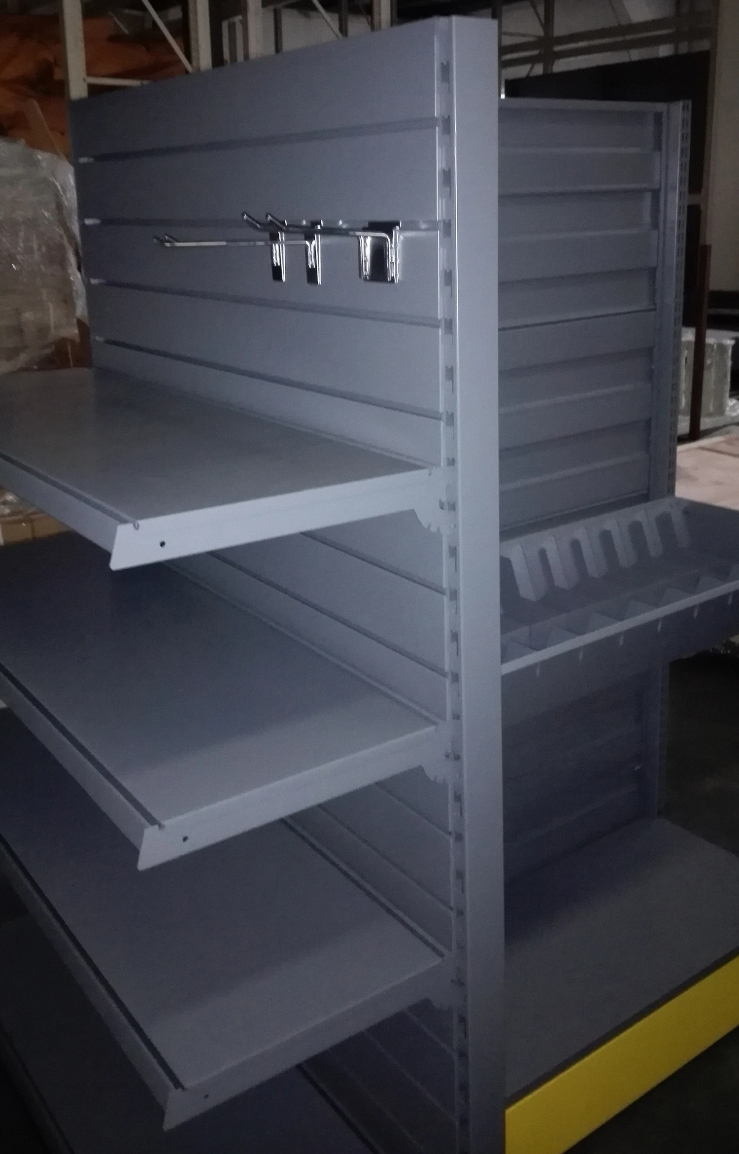 Gondola Shelving with Hump Infill Back and Bin Box for Shops