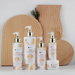 Vegan Herbal Beauty Product Set Shea Butter Moisturizing Body Lotion Pearl Face Cream Anti-Aging Body Oil Serum for Skin Care