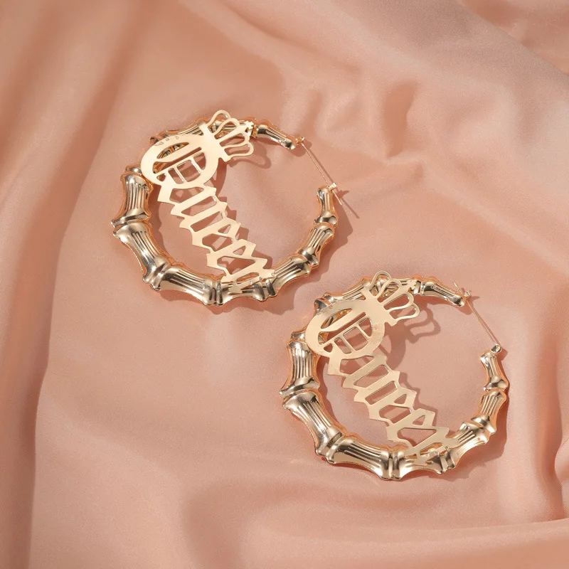 18k Gold Plated Stainless Steel Letter Hoop Earrings For Women Odm