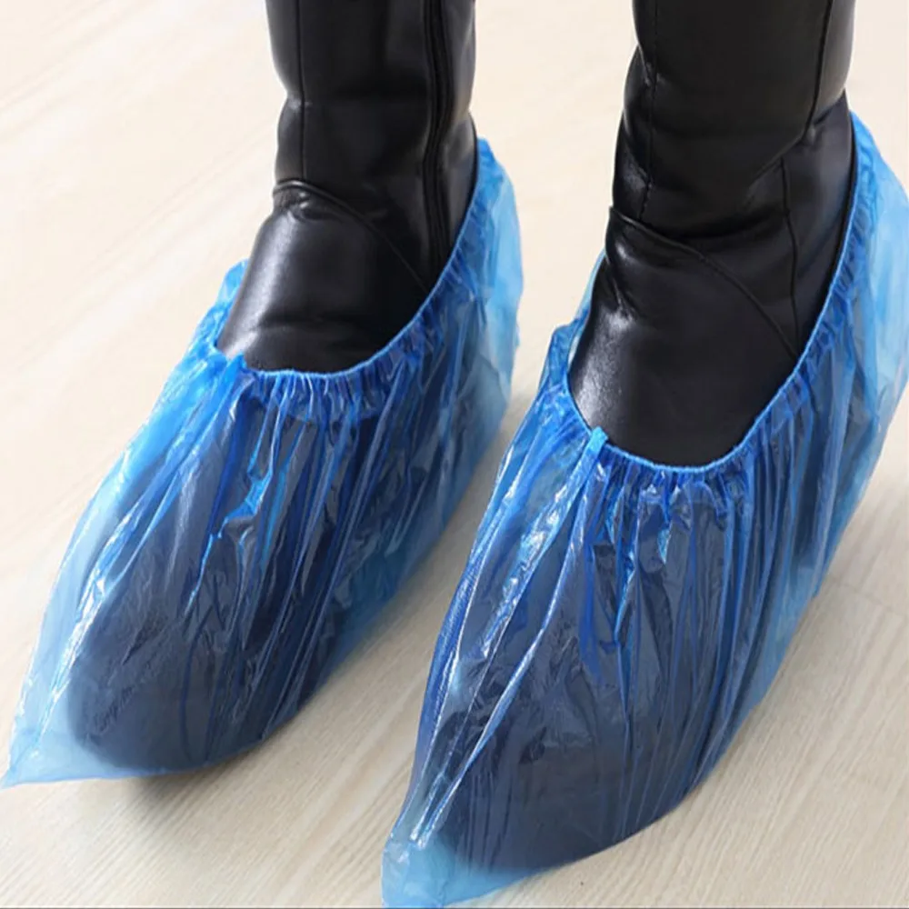 Disposable Plastic Waterproof Rain Shoe Covers Blue PE CPE