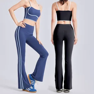 Custom Logo Sexy GYM Wear Workout Fitness Yoga Sport Bra For Women Leggings Yoga Flares Pants Sets For Women Girls