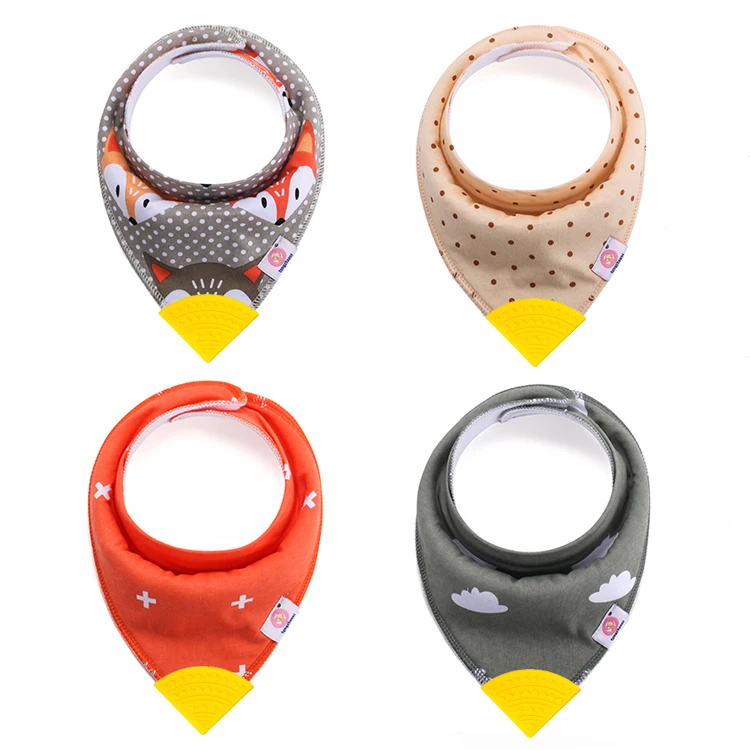 ODM/OEM органический хлопок с рисунком 4 упаковки детские слюнявчики Бандана силиконовым