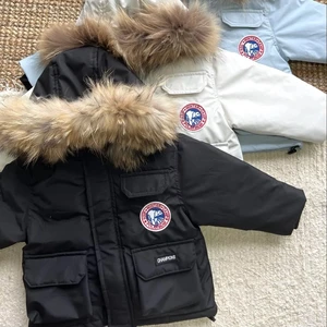 Customized Winter Bomber Jacket for Boys and Girls 2-8 Years Zipper Closure with Fur Hood Clothes for Kids