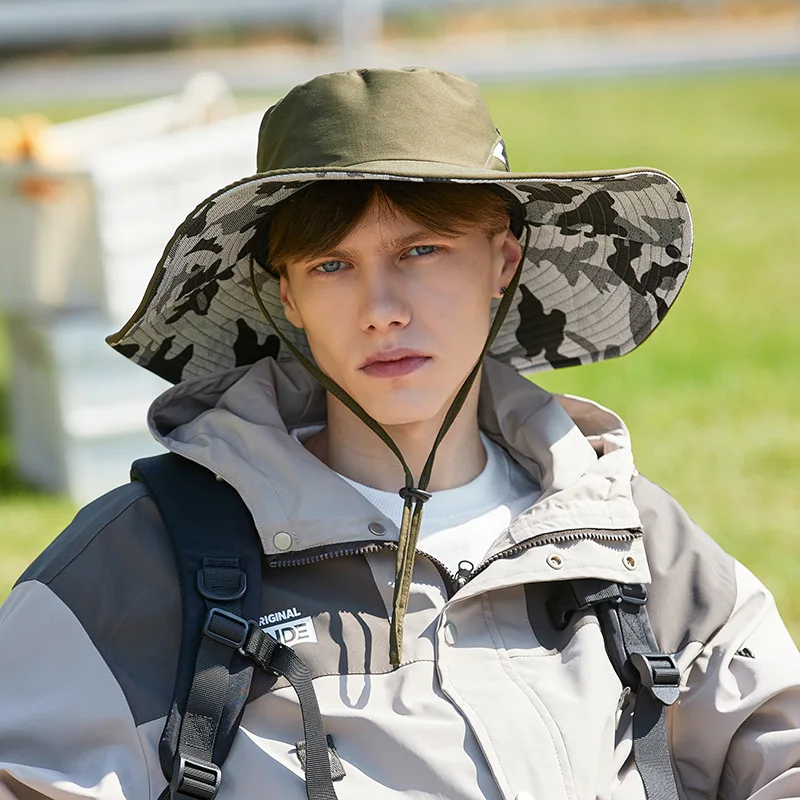 Custom Logo Sun Uv Protection Boonie Bucket Fishing Hat Outdoor Big Brim Camo Climbing Hiking Hat
