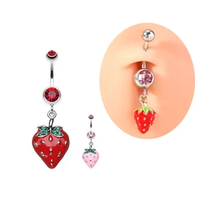 2026 Hot Sale Body Jewelry Crystal Cherry Belly Ring New Trendy Navel Piercing for Women  Surgical Steel Piercing