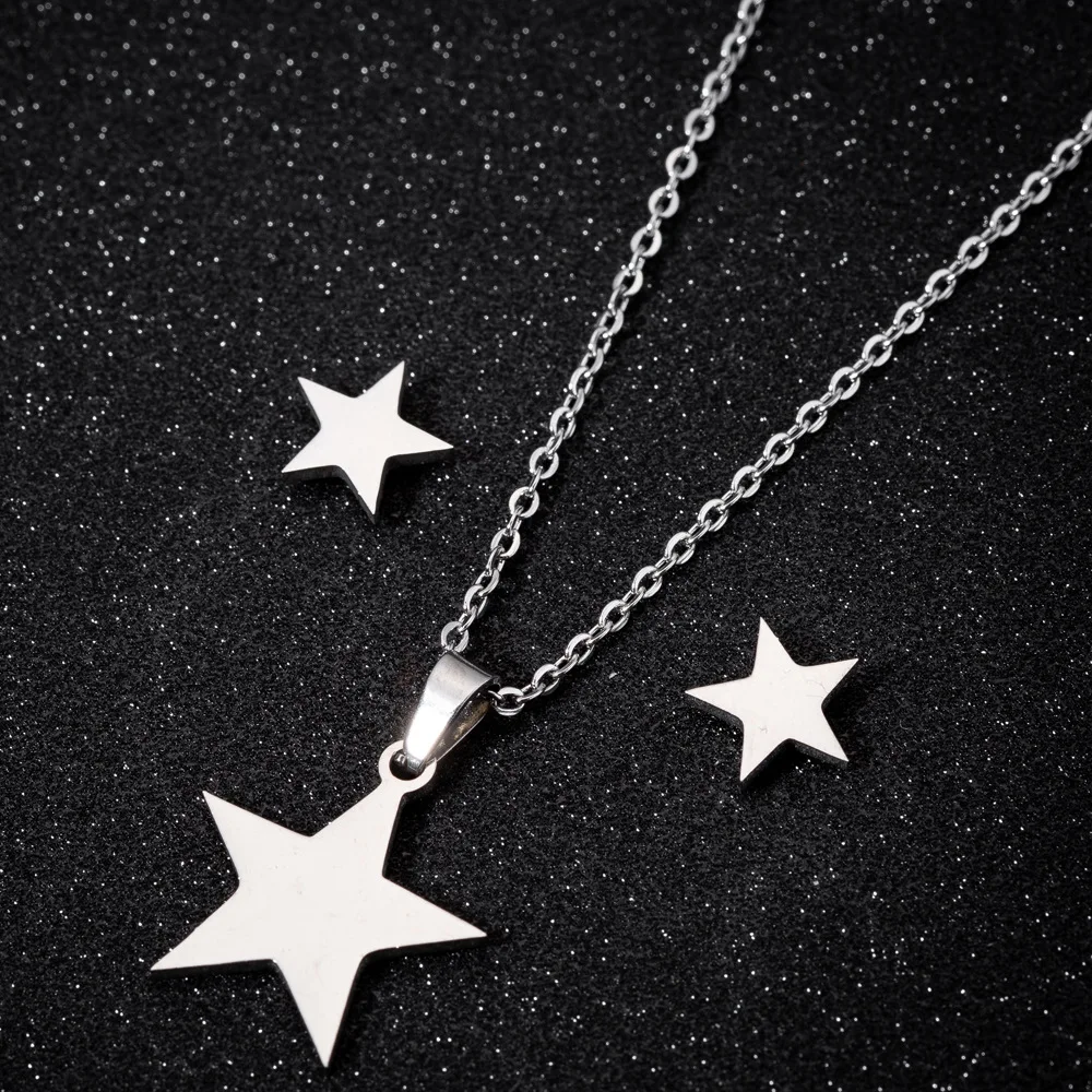 Tarnish Free Stainless Steel Jewelry Set Minimalist 18K Gold Plated  Pentagram Star Pendant Necklace Stud Earrings Set for Women