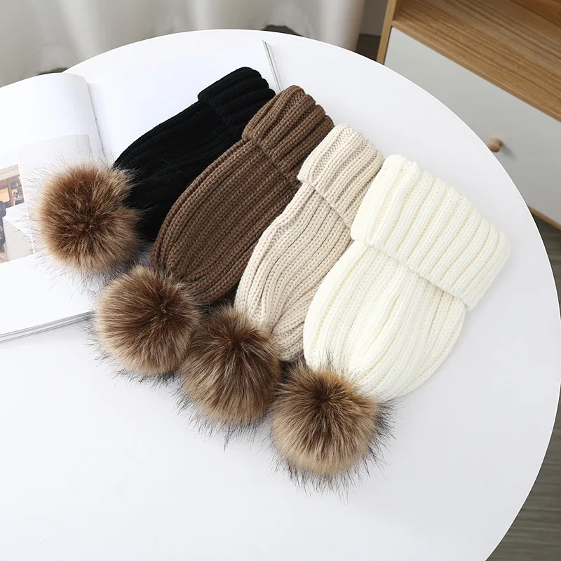 Women's Pom Pom Beanie Hat – Real Fur, Wool Blend, Slouchy Knit Ski Cap, 10 Colors, Winter Fashion