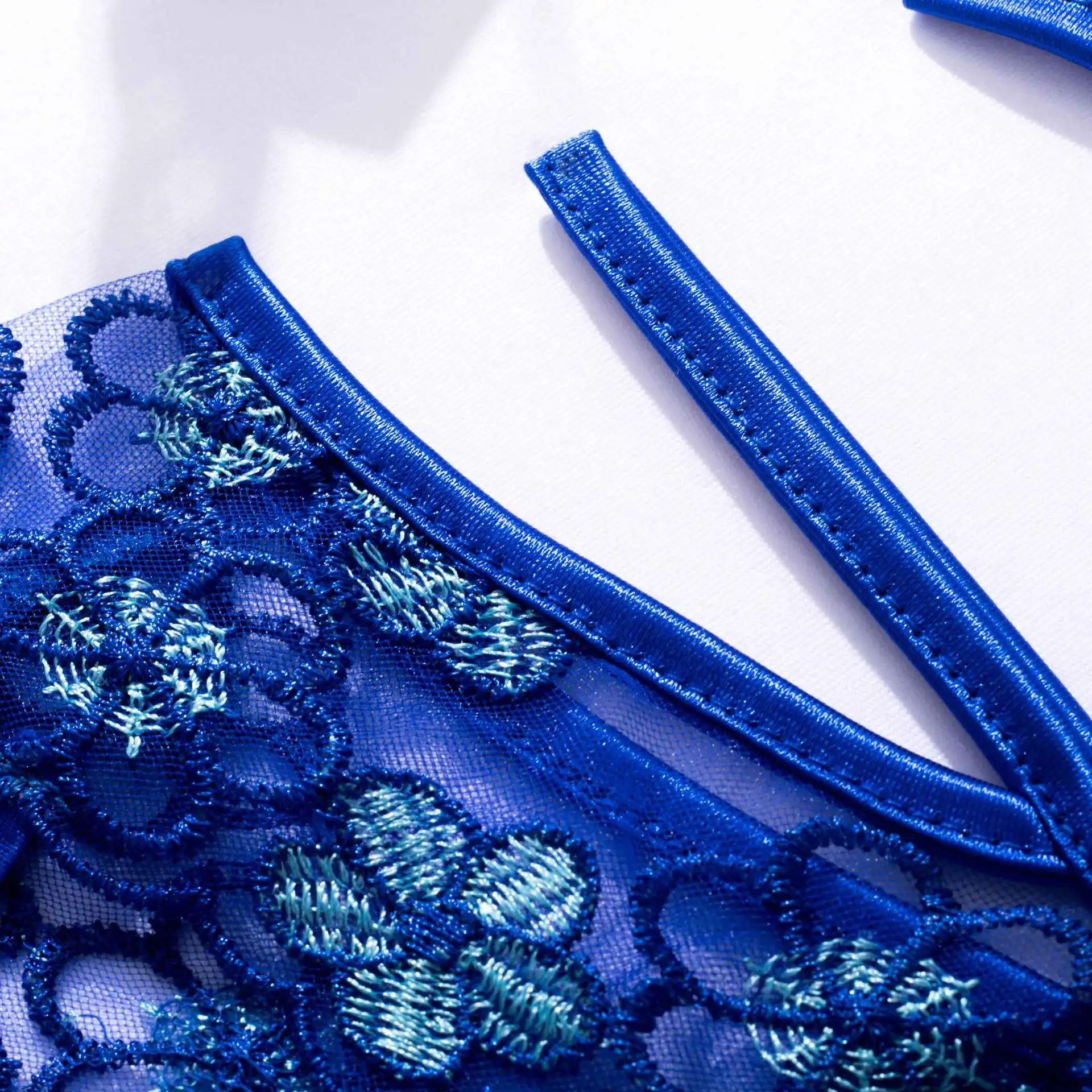 2022 New Arrival Women Sexy Lingerie Lace Sensual Womens Underwear Blue Flowers Embroidery 
