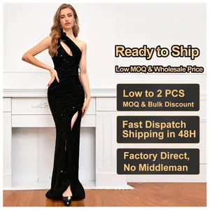 Custom Women's Luxury High Split One Shoulder Wedding Sequins Dress Evening Prom Dress A-Line Natural Waist Sexy Wholesale