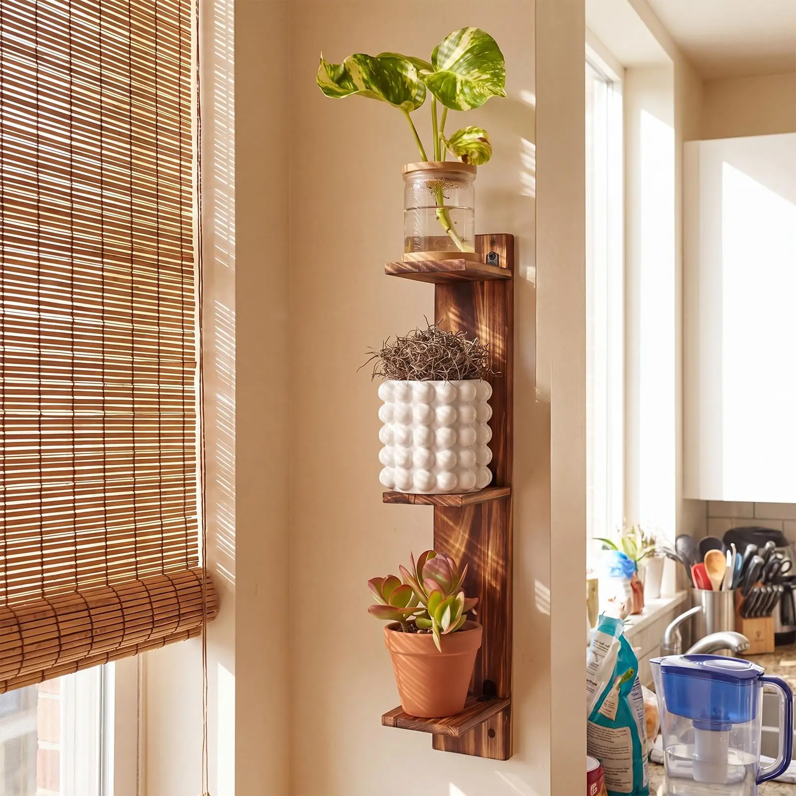 product wall plant shelf 3 tier rustic wood corner plant stand window wall mount space saving indoor plant holder for living room decor-6