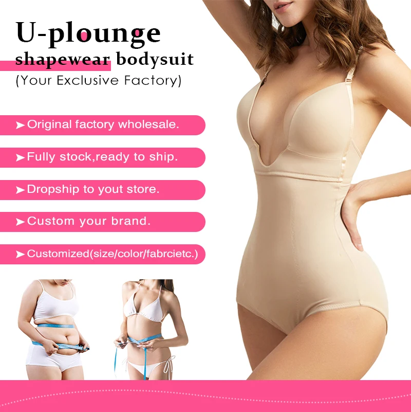 Halft Back Body Shaper with Built-in Bra Shapewear One Pieces Breathable Body Shaper Deep V-Neck Bodysuit