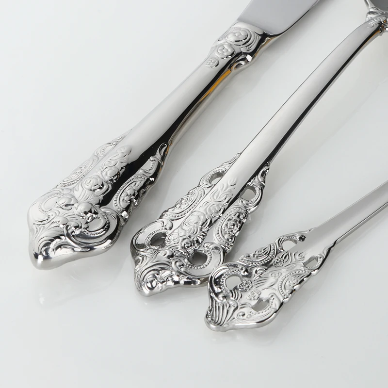Varma Luksa Flatware Set Restoracio Hotelaj Tabulaj Kuleroj Kaj Forkoj Neoksidebla Ŝtala Aro Geedziĝa Tutlegejo 16
