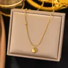 "Lucky" ball bead pendant stainless steel necklace