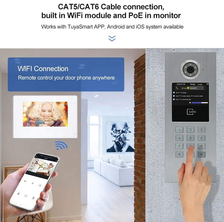 Bcomtech Room to Room Water Proof Tcp/ip  Cat 5 Videophone Interphone 100 Logements Video Intercom System Set for House