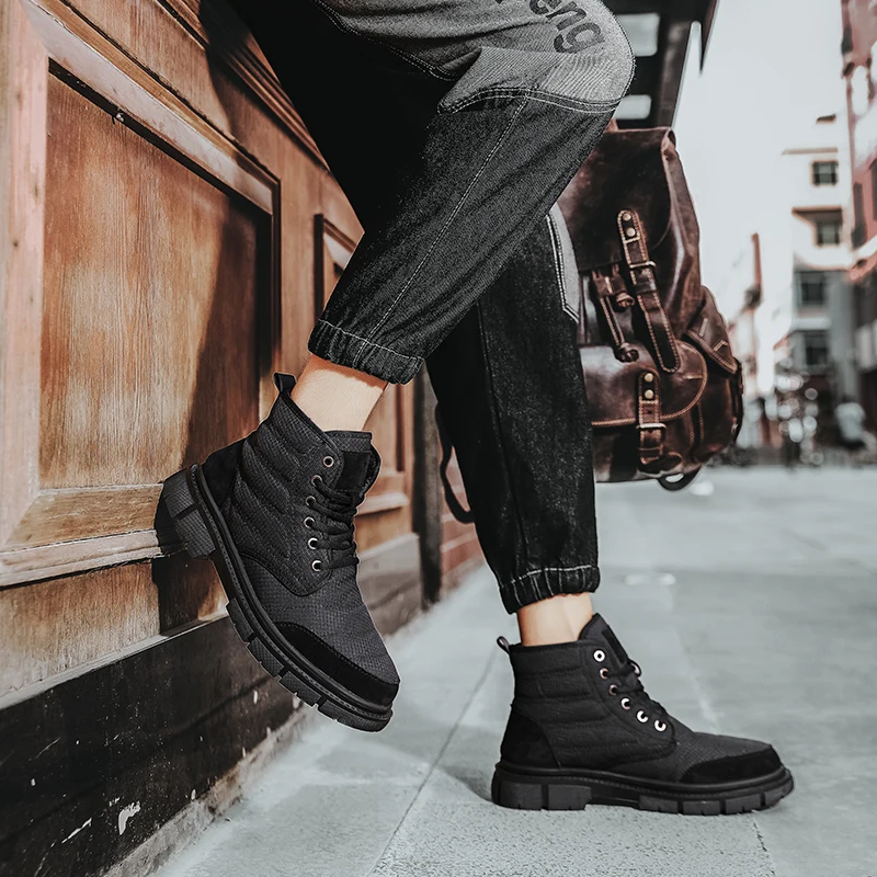 Custom Logo Snow boots High Top Boots For Men Wholesale Leather Shoes Rubber Sole Work Outdoor Hiking Mans Boots For Men