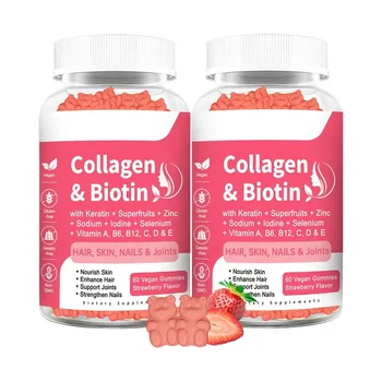 Private label Collagen Gummies with Biotin & Keratin for Hair Skin Nails & Joints, Anti Aging Collagen Protein Supplement