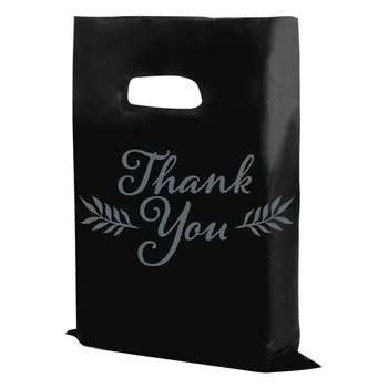 LDPE Plastic Customized Recyclable Black Thank you Die Cut Bags for Women Shopping