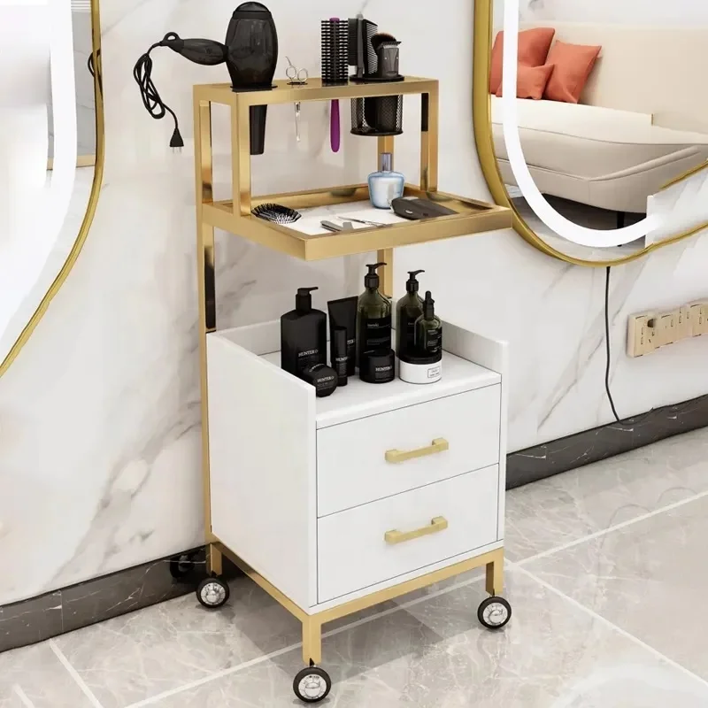 Luxury White Hair Salon Trolley Cart Movable Multi-functional Beauty  Hairdressing Salon Tool Gold Trolley Salon
