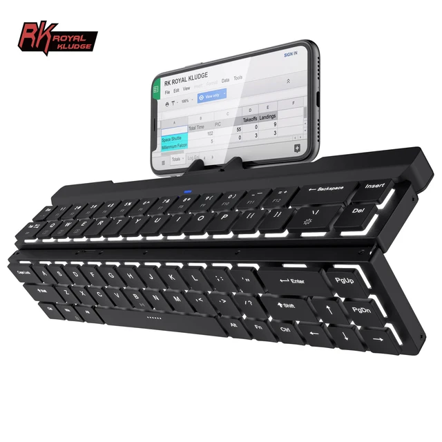Royal Kludge RK925 68 key low profile switch thin tablet portable mini wireless folding mechanical keyboard folds 65% RK 925