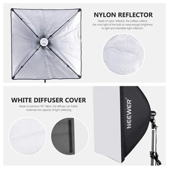 Neewer 700W Professional Photography 24x24 Inches/60x60 Centimeters Softbox with E27 Socket Light Lighting Kit detail image