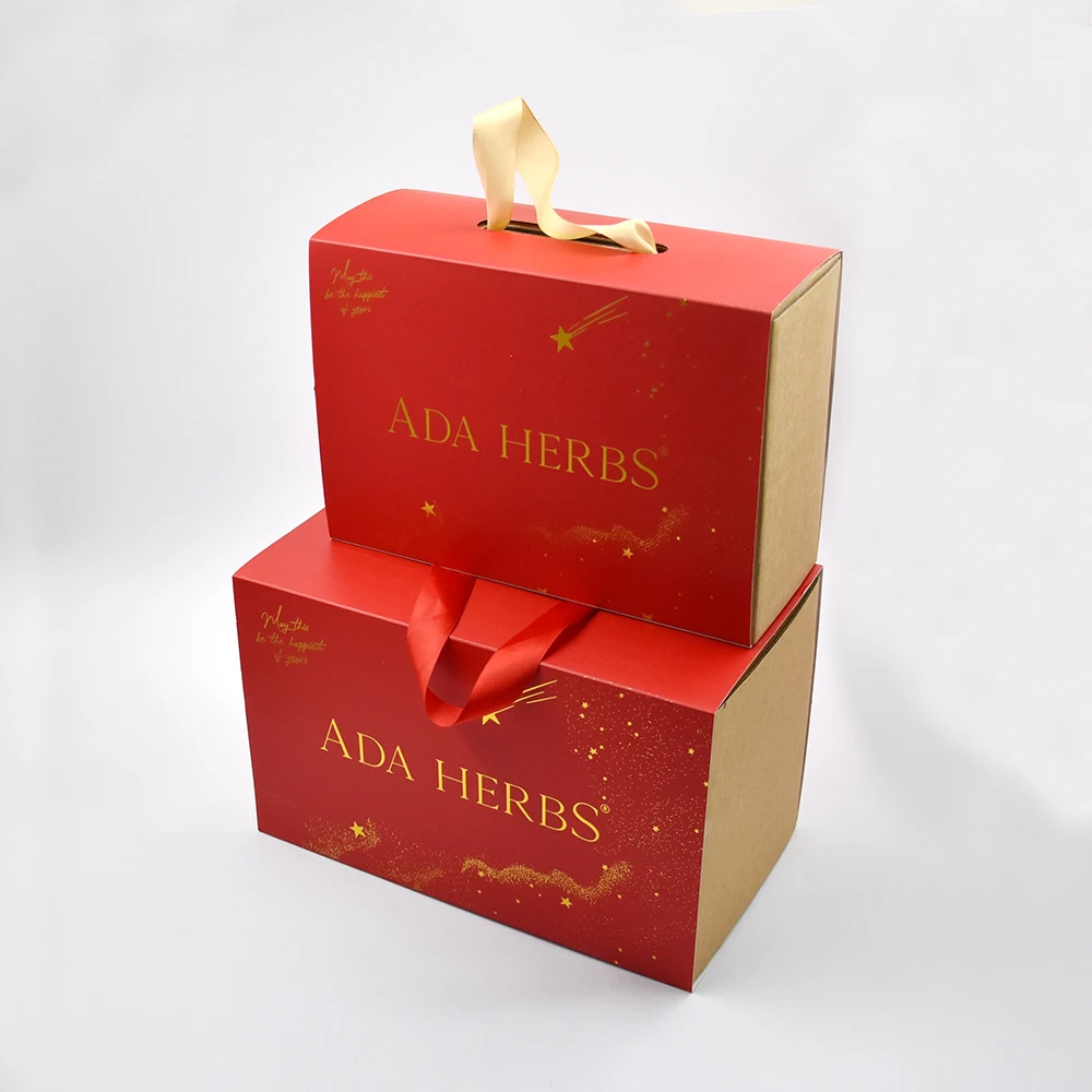 Custom Printed Recyclable Luxury Gift Packing Box with Ribbon Handle 500 Pieces MOQ