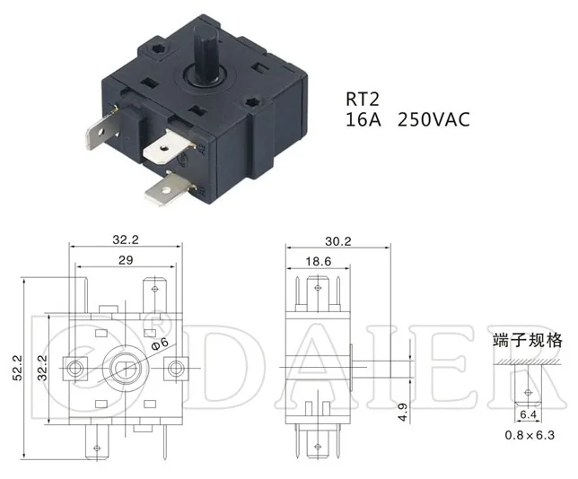 RT2 Series Rotary Control Switch 2/3/5/6 Pole 2/3/4/5 Position Rotary Selector Momentary Switches 16A 250VAC