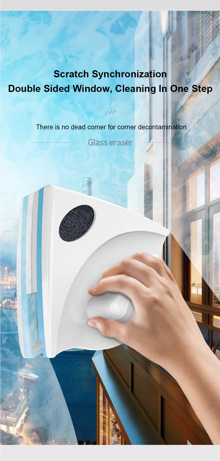 Window Cleaner Doublesided Glass Wiping Strong Adjustable