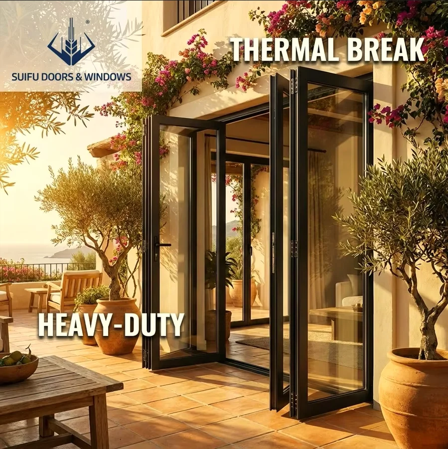 Custom Modern Aluminium Folding Sliding Door Floor-to-Ceiling Glass Bi-Folding Patio Door for Passive House & Low Energy Homes