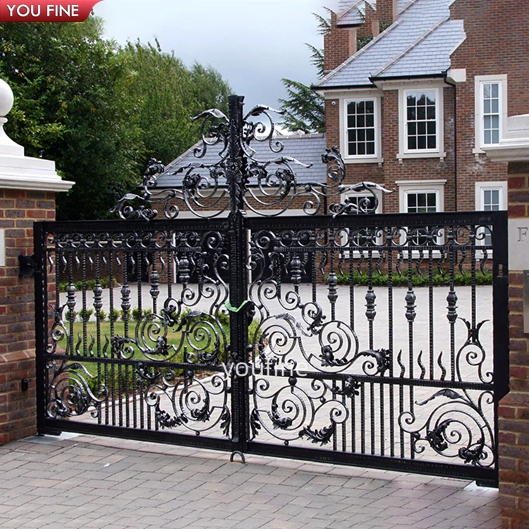 Outdoor Custom High Quality Wrought Iron Driveway Date Main Door 