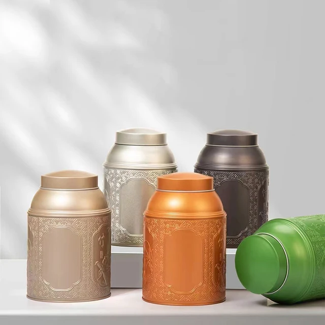 Reusable Sealed Food Grade Round Tea Canister Container Metal Packaging Boxes Double Lid Coffee Tea Tin Can in Stock