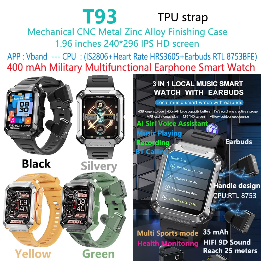 T20 Fitness Smartwatch with TWS Earbuds Full Functionality