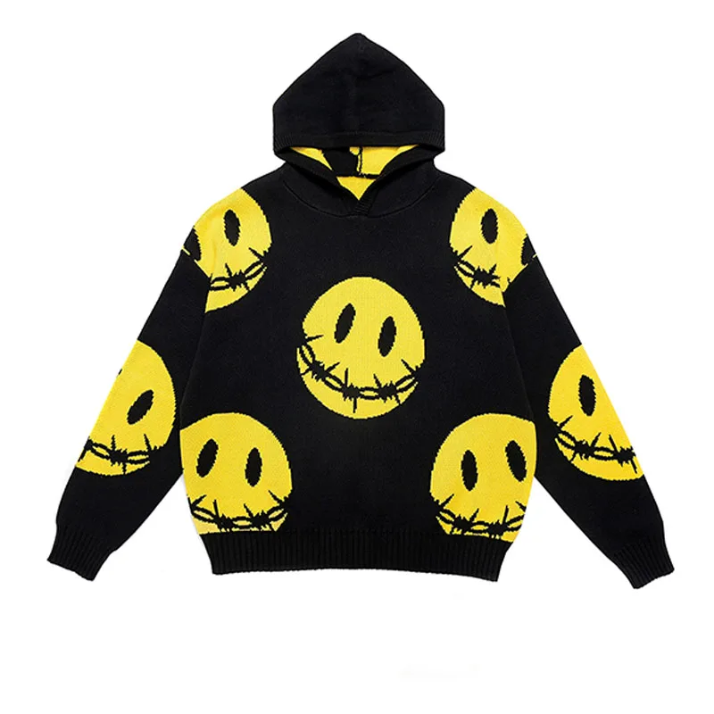 Custom Heavyweight Sublimation Hoodie Oversized Jacquard Knit Hoodie Sweater