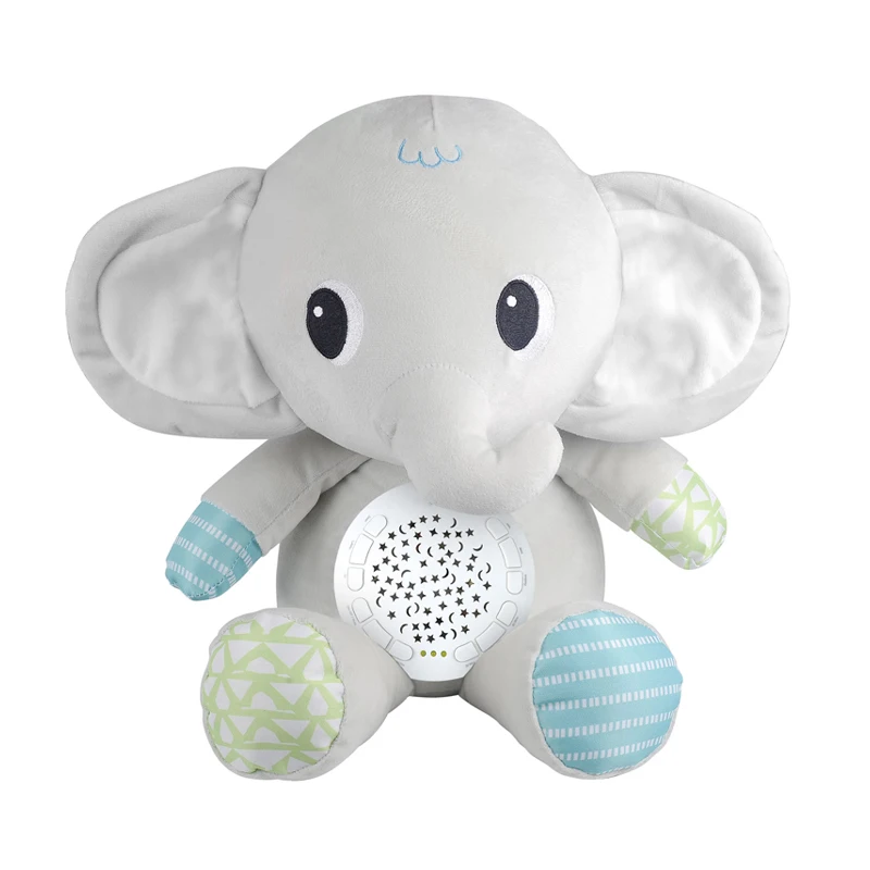 Custom Soft Elephant Plush Plastic Projection Baby comfort Toys Wholesale with Light