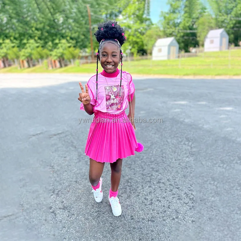 Valentine Girl Fashion Clothes Short Smocked Dresses for Girls Pleated  Leather Outfit for Kids Skirt Baby Girl Pleated Skirt