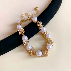 Custom Charm Fashion Chain & Link Bracelets Gold Plated Alloy Jewelry Artificial Pearl Flower Wedding Women Girls Jewelry