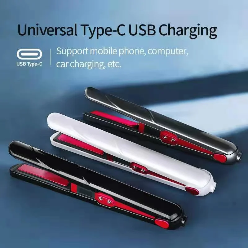 Best 2 in 1 LCD display hair flat irons rechargeable titanium plate cordless hair curler and straightener