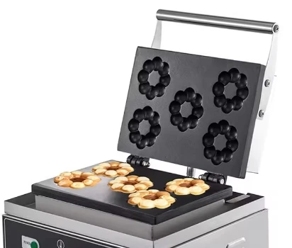 Snack Bakery Equipment Commercial flower Shape Waffle Maker Machine electric donut Five grid plum blossom waffle oven details