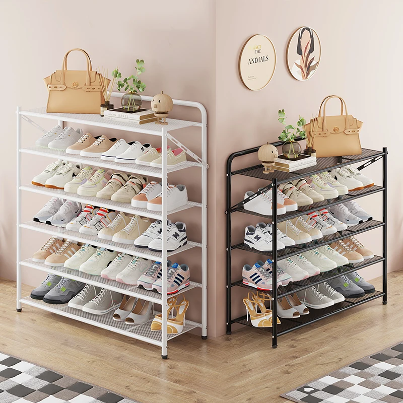 Wholesale 5-Layer Metal Grid Foldable Shoe Rack Stand Rust-proof Folding Shoe Organizer for Entryway Closet Use