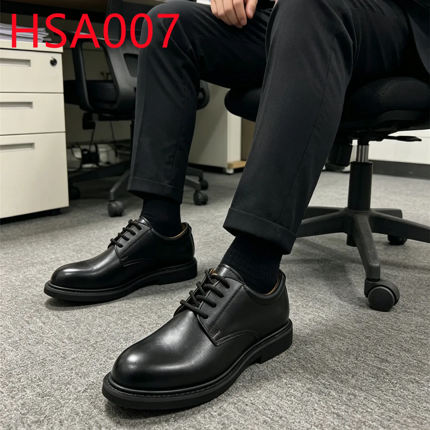 YYR,Formal Meeting Genuine Leather Crease-proof Office Footwear Corporate Events Lace up Style Black Men Dress Shoes HSA007