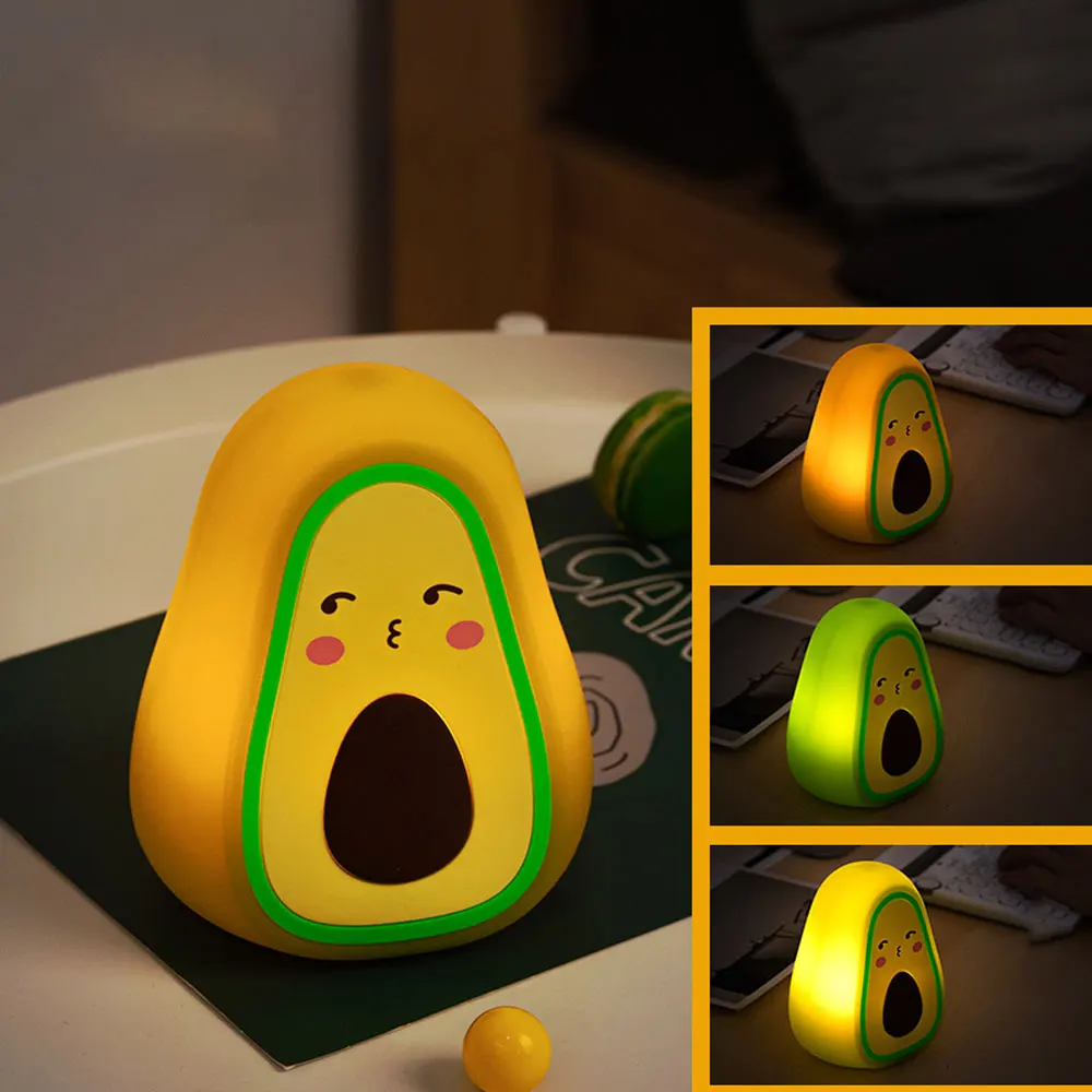 Luce Notturna Per Bambini A Forma Di Avocado – 3 Modalità Di Luce, Touch, Dimmerabile – Ricaricabile USB In Silicone Morbido – Regalo Rosa