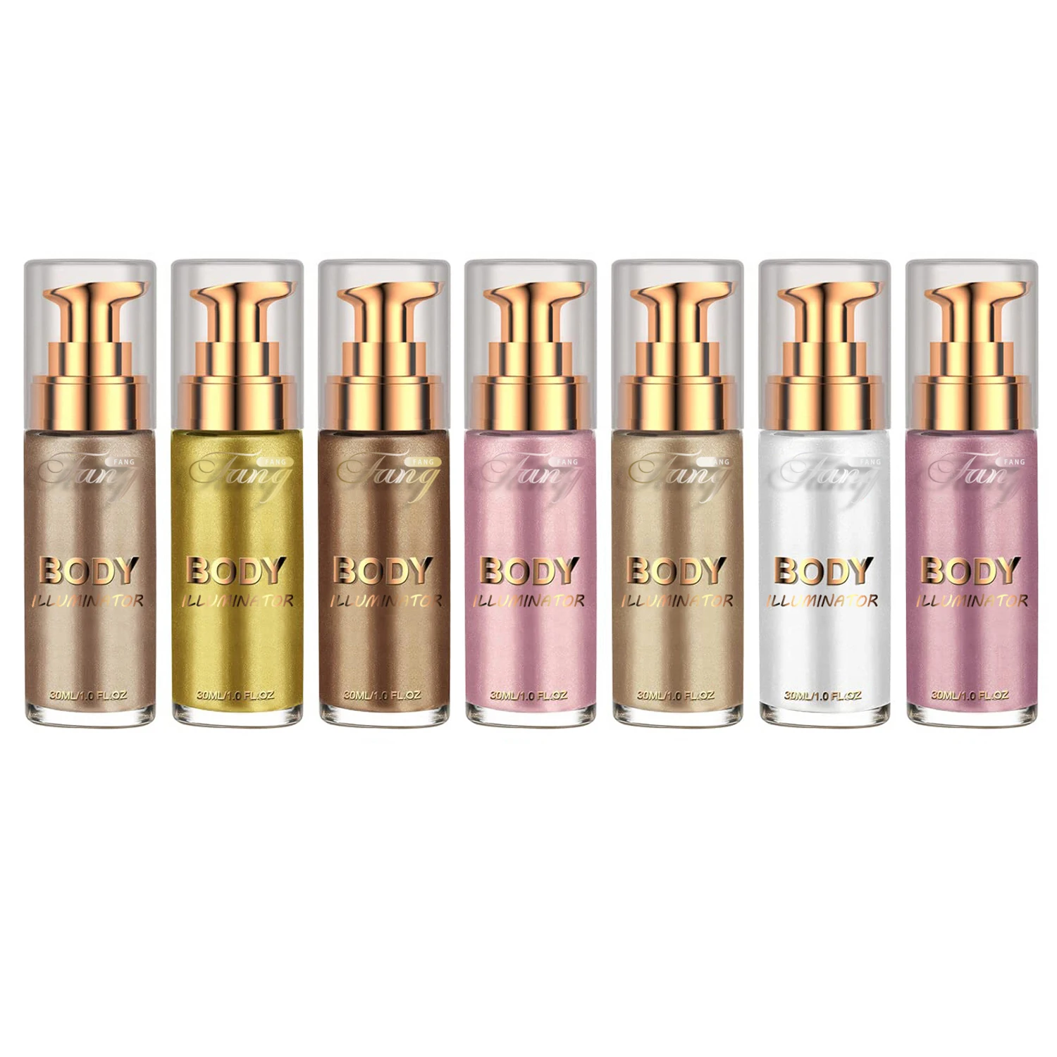 Small MOQ Body Shimmer Oil Private Label Perfume Highlighter Glitter Tanning Glow Illuminator Brillo